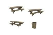 Manutan Expert - Pack 2 tables Bréhat sceller + table PMR + corbeille 100L Kerguélen - Pin - 25 places - Accessible handicapés - Beige