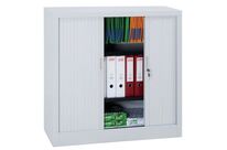 Manutan Expert - Armoire Métal Basse à Rideau - 100x100x45cm Gris Clair - 2 Tablettes 60kg - Serrure - M1