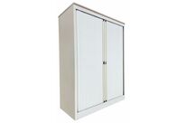 Armoire Mi-haute Reconditionnée – Ouverture À Rideaux - Blanche