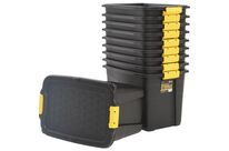Strata - Lot de 10 bacs de rangement 60L noirs avec couvercle - Ultra-résistants et emboîtables