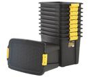 Strata - Lot de 10 bacs de rangement 60L noirs avec couvercle - Ultra-résistants et emboîtables