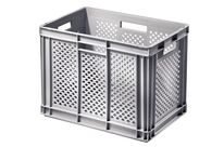 Caisse plastique ajourée Athéna grise 90 litres poignées ouvertes