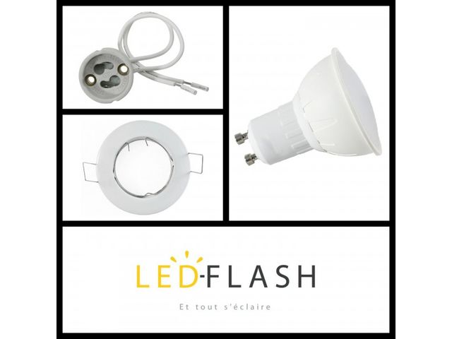 Kit spot LED GU10 5 watt (éq. 50 watt) avec support blanc