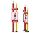 Totem école 2 crayons avec panneau école merci + figurine Arthur