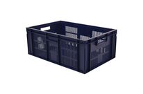 Manutan Expert - Bac gerbable norme Europe 45L bleu - Parois ajourées, fond plein, 600x400x235mm - Usage alimentaire, résistant -20°C à 80°C