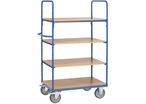 Chariot à plate-forme en bois 4 plateaux charge: 600 kg  1800x1200x800mm surface de charge: 1200x800mm structure bleu RAL 5007 et plate-forme hêtre stratifié - FETRA