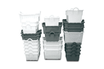 Bacs emboitables et gerbables par rotation à 90°avec poignée externe