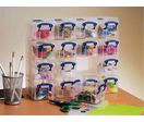 Organiseur de 16 boîtes transparente + étagère en polypropylène (PP) recyclé  16 boîtes 0,14 Litres fermeture bleu  (Really Useful Box)