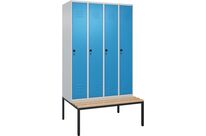 CP - Vestiaire Classic PLUS Combiné Banc et Patères - 4 Colonnes - Acier Bleu Clair et Hêtre - 1200x815x2120mm