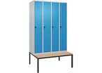 CP - Vestiaire Classic PLUS Combiné Banc et Patères - 4 Colonnes - Acier Bleu Clair et Hêtre - 1200x815x2120mm