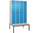 CP - Vestiaire Classic PLUS Combiné Banc et Patères - 4 Colonnes - Acier Bleu Clair et Hêtre - 1200x815x2120mm