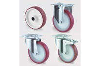 Roues à platine polyamide blanc bandage polyuréthane rouge 200 à 600 kg