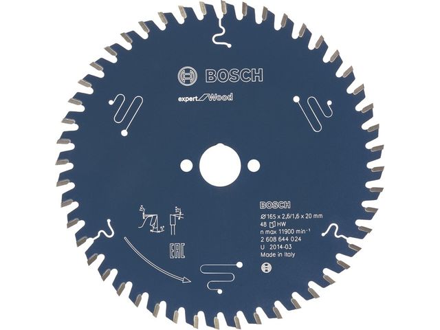 Lame de scie circulaire BOSCH expert Wood Ø165 MM - 2608644024 EP.2.6 AL.20 Z.48 ALT 
