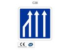 Panneau C28.ex3 Réduction du nombres de voies de circulation