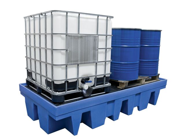 Bac de rétention pour 2 IBC de 1000l avec grille Ecospill OVBIBC2R