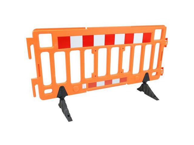 Manutan Expert - Barrière de sécurité plastique orange temporaire - 2m x 1m - Bandes réfléchissantes - Chantier