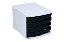 Manutan Expert - Module de classement bicolore 4 tiroirs A4 - Blanc/Noir - Polypropylène - Éco-responsable