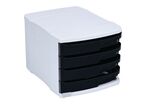 Manutan Expert - Module de classement bicolore 4 tiroirs A4 - Blanc/Noir - Polypropylène - Éco-responsable