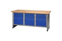 Établi fixe FK 184 - 6 tiroirs, 3 portes, Bleu - Charge 500 kg, 184 cm - Durable et Éco-responsable