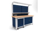 Établi d'atelier industriel 2000 mm PRACO W T51 - Plateau en hêtre massif - Éclairage LED - Tiroirs et armoire MW Tools PRAW2000T51