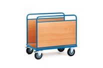 Chariots 500 kg multifonctions à  ridelles latérales en bois, hauteur des arceaux 600/750 mm.