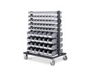 Chariot porte-bacs avec 138 bacs gris plastique