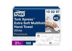 Tork - Essuie-mains enchevêtré Premium H2 - Blanc - 2100 feuilles - Extra doux, usage alimentaire, éco-responsable