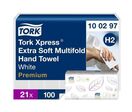 Tork - Essuie-mains enchevêtré Premium H2 - Blanc - 2100 feuilles - Extra doux, usage alimentaire, éco-responsable