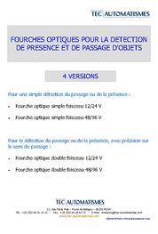 Fourches Optiques pour la détection de présence et de passage d'objets.
