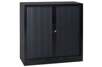 Manutan Expert - Armoire Métal Basse à Rideaux - H105 x L120 cm - Noir - 2 Tablettes 60kg - Serrure Clé - M1