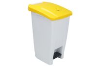 Manutan Expert - Poubelle mobile à pédale 60 L Blanc Jaune - Agroalimentaire HACCP - Tri Sélectif - Roues 50mm - Garantie 10 ans