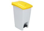 Manutan Expert - Poubelle mobile à pédale 60 L Blanc Jaune - Agroalimentaire HACCP - Tri Sélectif - Roues 50mm - Garantie 10 ans
