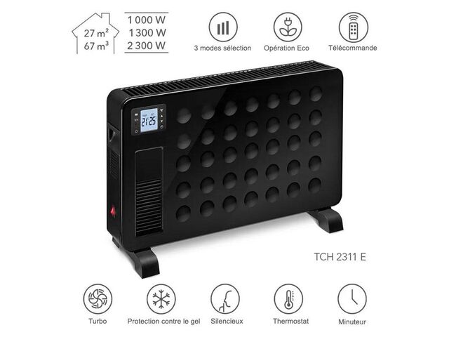 Convecteur avec ventilation électrique monophasé noir TCH 2311 E - TROTEC