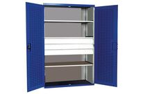 Bott - Armoire à portes battantes XL - 3 Tiroirs 3 Tablettes - Acier Gris Clair Bleu - 1300x650x2000mm - Charge 1500kg