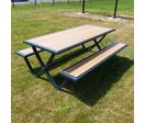 Table de pique-nique PMR acier - Plateau &amp; Bancs HPL Teck - Bordeaux