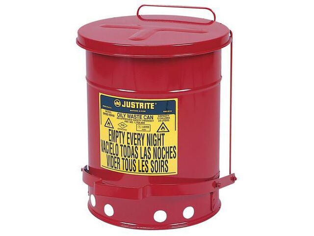 Justrite - Poubelle de sécurité rouge 20L à pédale - Acier - Conforme OSHA UL - Idéale déchets huileux