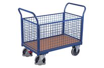 Variofit - Chariot à dossier fixe et ridelle à mailles - 4 panneaux grillagés - 500 kg - Bleu