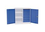 Manutan Expert - Armoire multitiroirs basse Magic - 1000x450x1000 mm - 6 tiroirs, 2 portes, 2 tablettes - Acier Gris/Bleu - Charge 240 kg