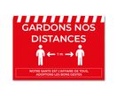 Panneau rigide A4 " Gardons nos Distances" Texte Blanc Fond Rouge h.210 x l.297 mm