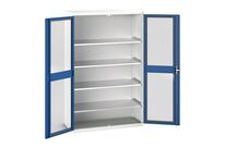 Bott - Armoire Verso Portes Transparentes - 1300x550x2000mm - 4 Tablettes - Acier - Gris Clair/Bleu - Charge 1000kg