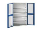 Bott - Armoire Verso Portes Transparentes - 1300x550x2000mm - 4 Tablettes - Acier - Gris Clair/Bleu - Charge 1000kg