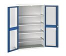 Bott - Armoire Verso Portes Transparentes - 1300x550x2000mm - 4 Tablettes - Acier - Gris Clair/Bleu - Charge 1000kg