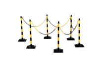 Crash Stop - Lot de 6 poteaux de guidage à chaîne - Polyéthylène Noir/Jaune - 830mm Hauteur - Chaîne 10m - Usage Intérieur