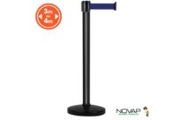 Poteau alu noir à sangle Bleu sur socle portable - Novap