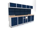 Établi d'atelier industriel 3100 mm PRACO M T26 - Plateau en hêtre massif - Éclairage LED - Tiroirs et armoire MW Tools PRAM3100T26