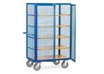 Chariot 750 kg, chariot fermé en treillis métallique à  portes, barre verticale cadenassable