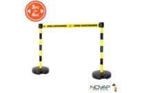 Kit 2 poteaux PVC à sangle Jaune zone contaminée sur socle 9kg à lester - Novap 