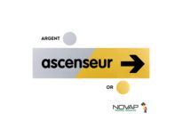 Plaquettes de porte 170x45mm - Ascenseur flèche à droite - Argent &amp; Or