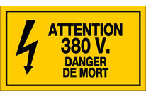 Panneau Attention 380V danger de mort - Rigide 330x200mm - 4161372
