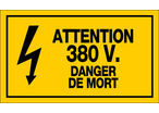 Panneau Attention 380V danger de mort - Rigide 330x200mm - 4161372